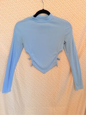 Forever 21 Light Blue Ribbed Mock Neck Lace-Up Crop Top